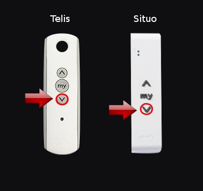fin de course somfy, reglage des fins de course somfy, paramétrer les fins de courses d'un moteur somfy Télécommande touche descente